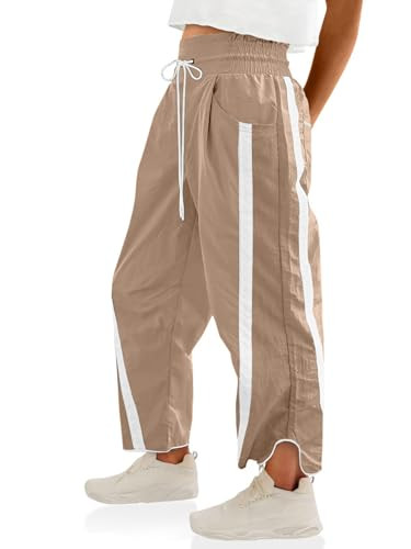 Workout Womens Pants Baggy Wide Leg Casual Elastic Waisted Stripes Track Pockets Y2K Barrel Trend... | Amazon (US)