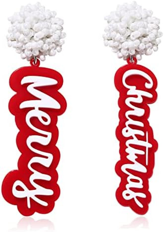 Beaded Christmas Earrings for Women MERRY BRIGHT MERRY CHRISTMAS Drop Dangle Earrings | Amazon (US)