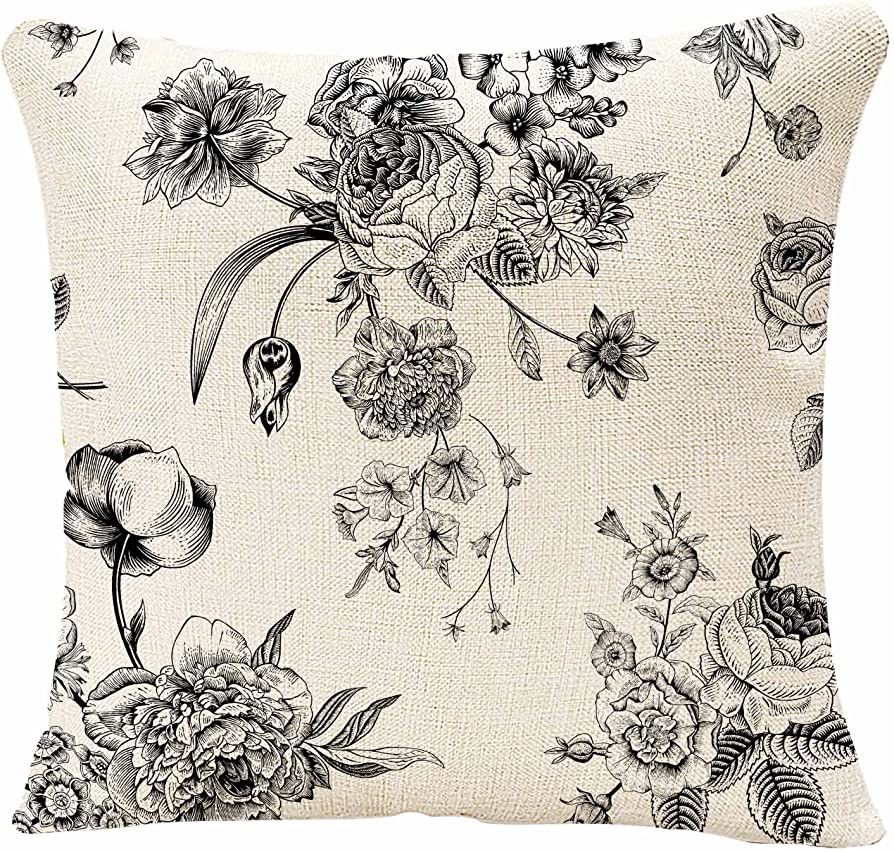 IBILIU Throw Pillow Covers Vintage Floral with Victorian Bouquet of Black Flowers on Garden Roses... | Amazon (US)