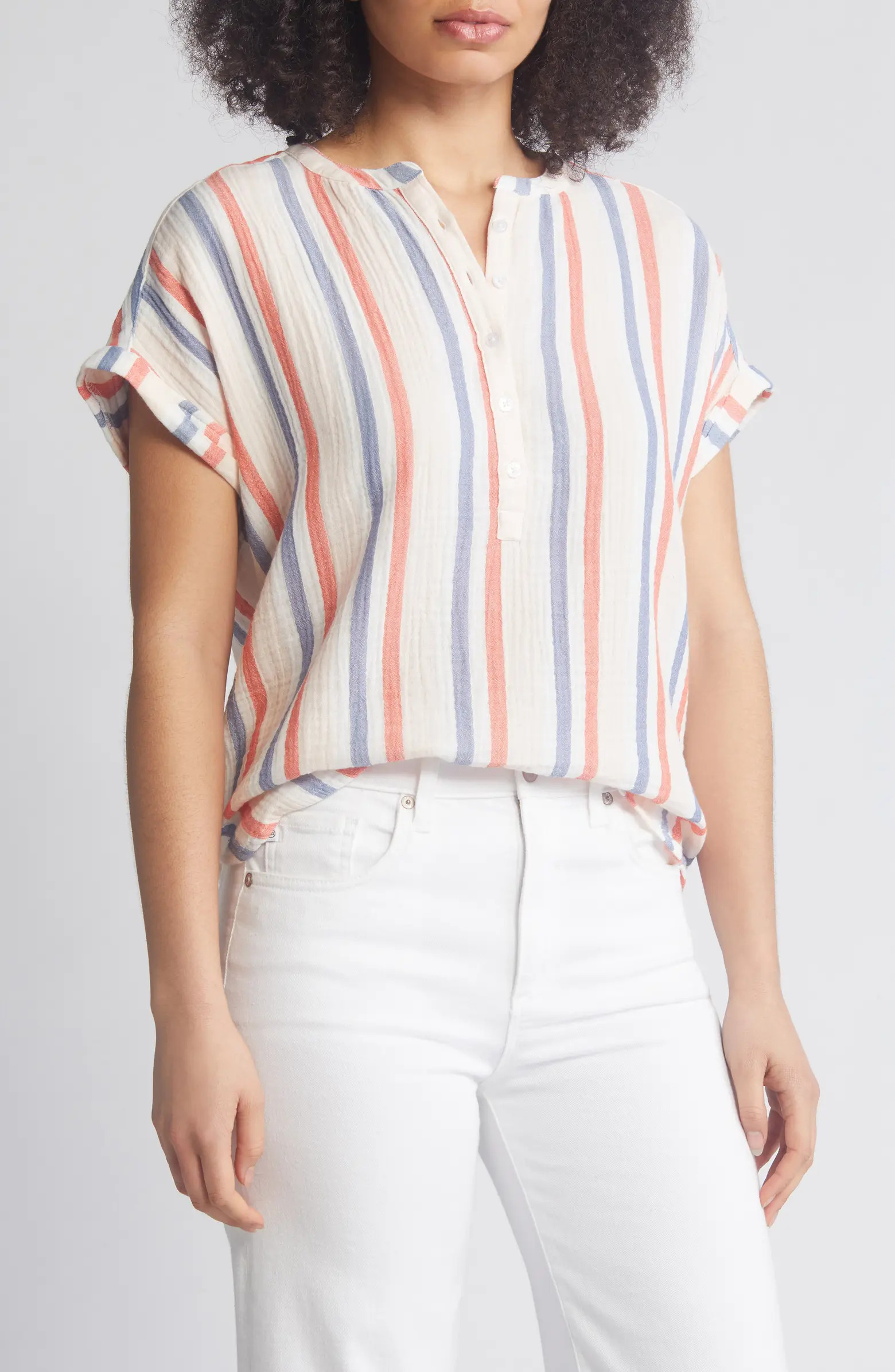 Stripe Cotton Gauze Henley | Nordstrom