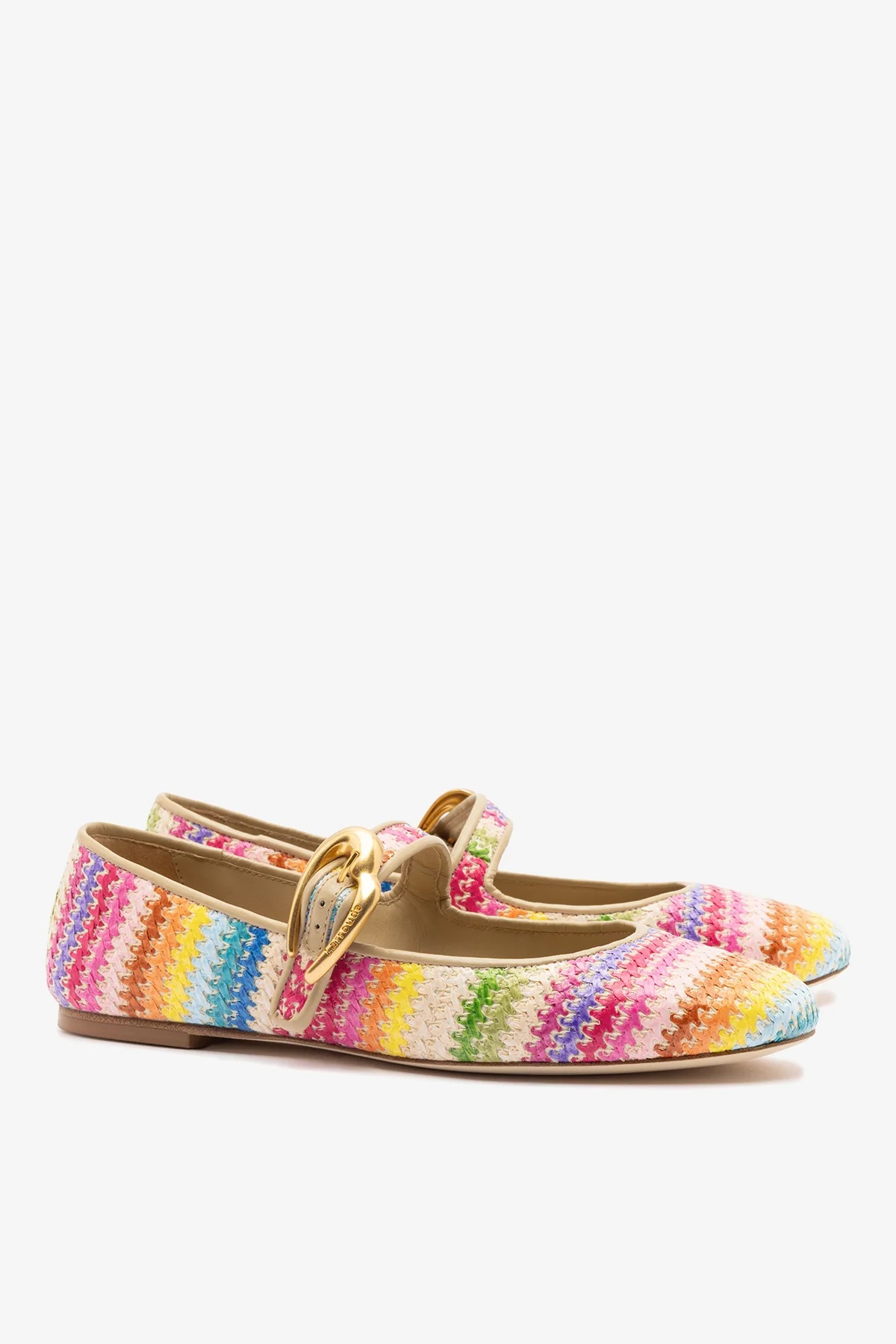 Verona Ballet Flat In Rainbow Raffia and Beige Leather | Larroude