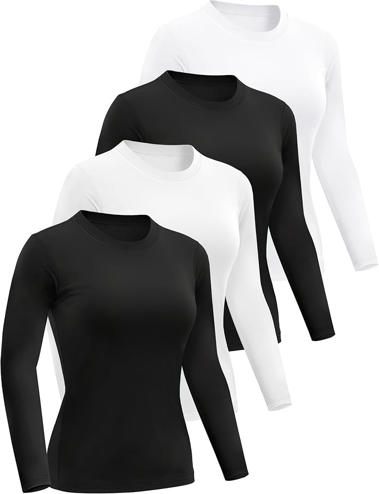 Dalavch 4/5 Pack Women’s Long Sleeve Basic Shirts Crew Neck Slim Fitted Compression Gym Workout... | Amazon (US)