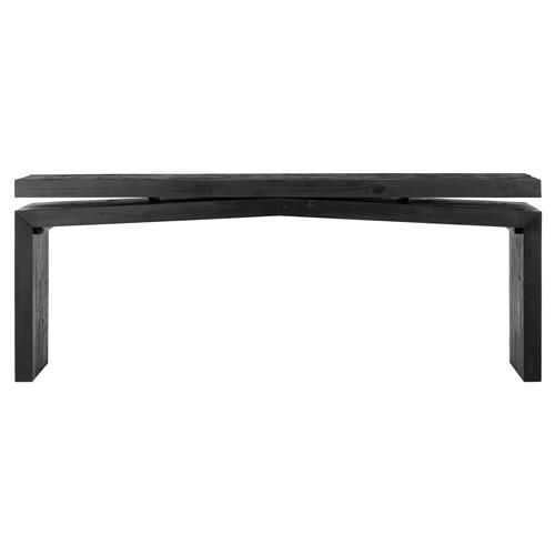 Rayan Rustic Lodge Black Reclaimed Solid Pine Wood Rectangular Console Table | Kathy Kuo Home