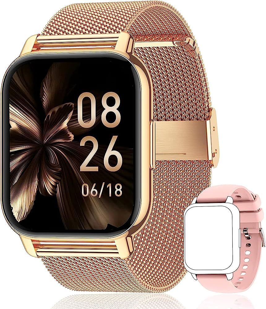 Popglory Smartwatch für Damen Herren, 1.85 Zoll Touch-Farbdisplay mit Bluetooth Anrufe,Fitnessuh... | Amazon (DE)