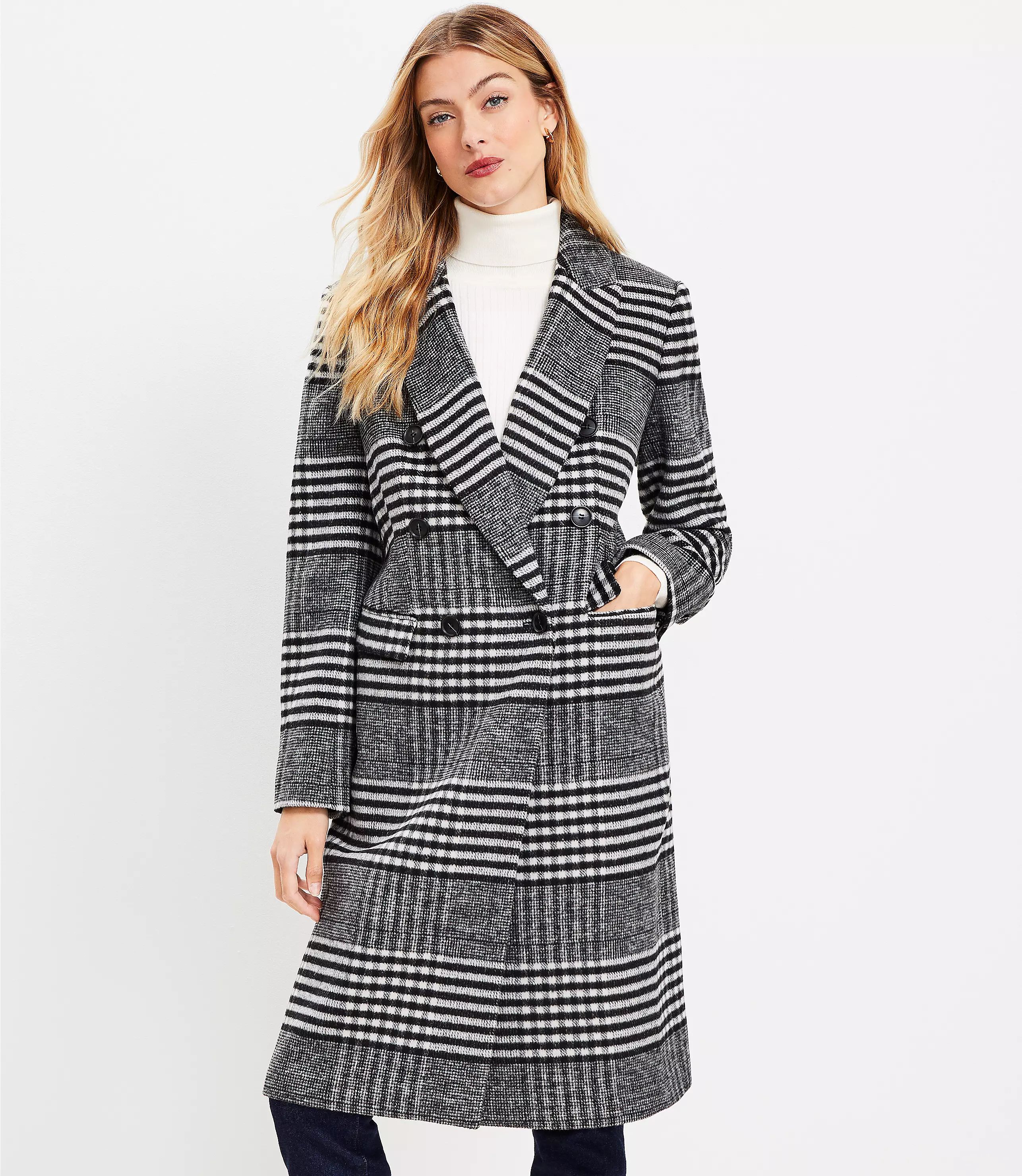 Petite Houndstooth Double Breasted Coat | LOFT