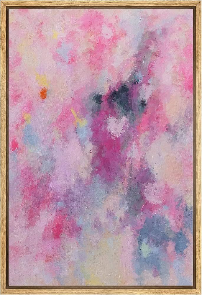 MUDECOR Framed Canvas Print Wall Art Teal Vibrant Pink Pastel Watercolor Paint Strokes Abstract S... | Amazon (US)