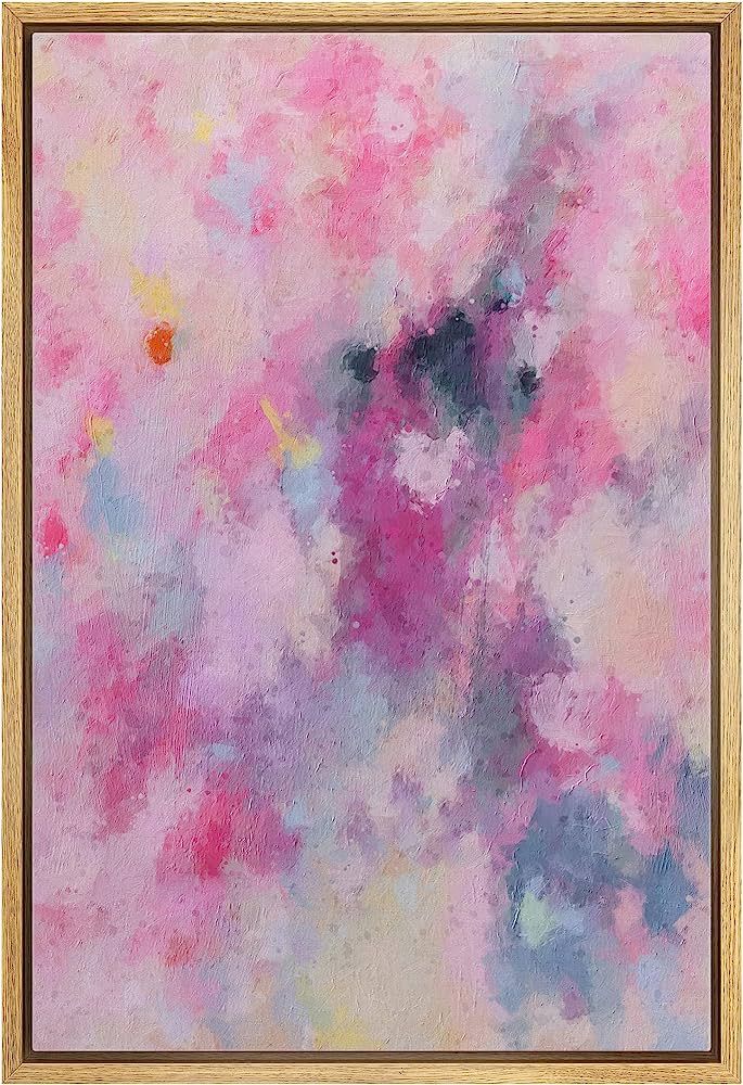 MUDECOR Framed Canvas Print Wall Art Teal Vibrant Pink Pastel Watercolor Paint Strokes Abstract S... | Amazon (US)