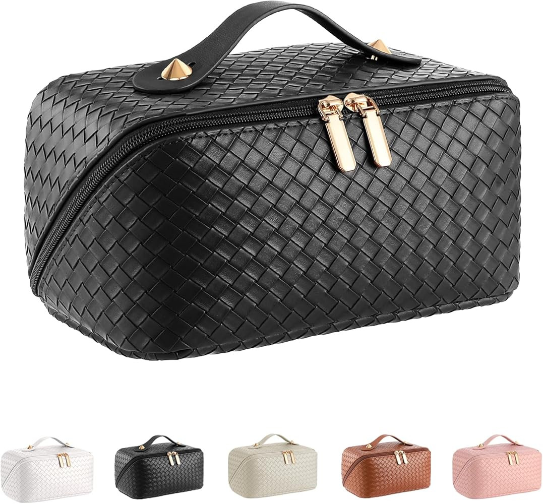 Large Capacity Travel Cosmetic Bag - Portable Makeup Bags for Women Waterproof PU Leather Checker... | Amazon (US)