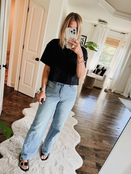Jeans and tshirt, patent sandals, old navy jeans, cropped tee 

#LTKOver40 #LTKShoeCrush