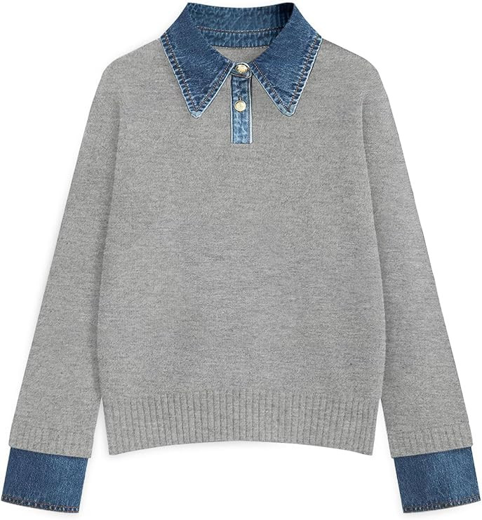 Womens Oversized Sweater Cozy Chunky Long Sleeve Mock Turtleneck V Neck Button Down Denim Polo Pu... | Amazon (US)