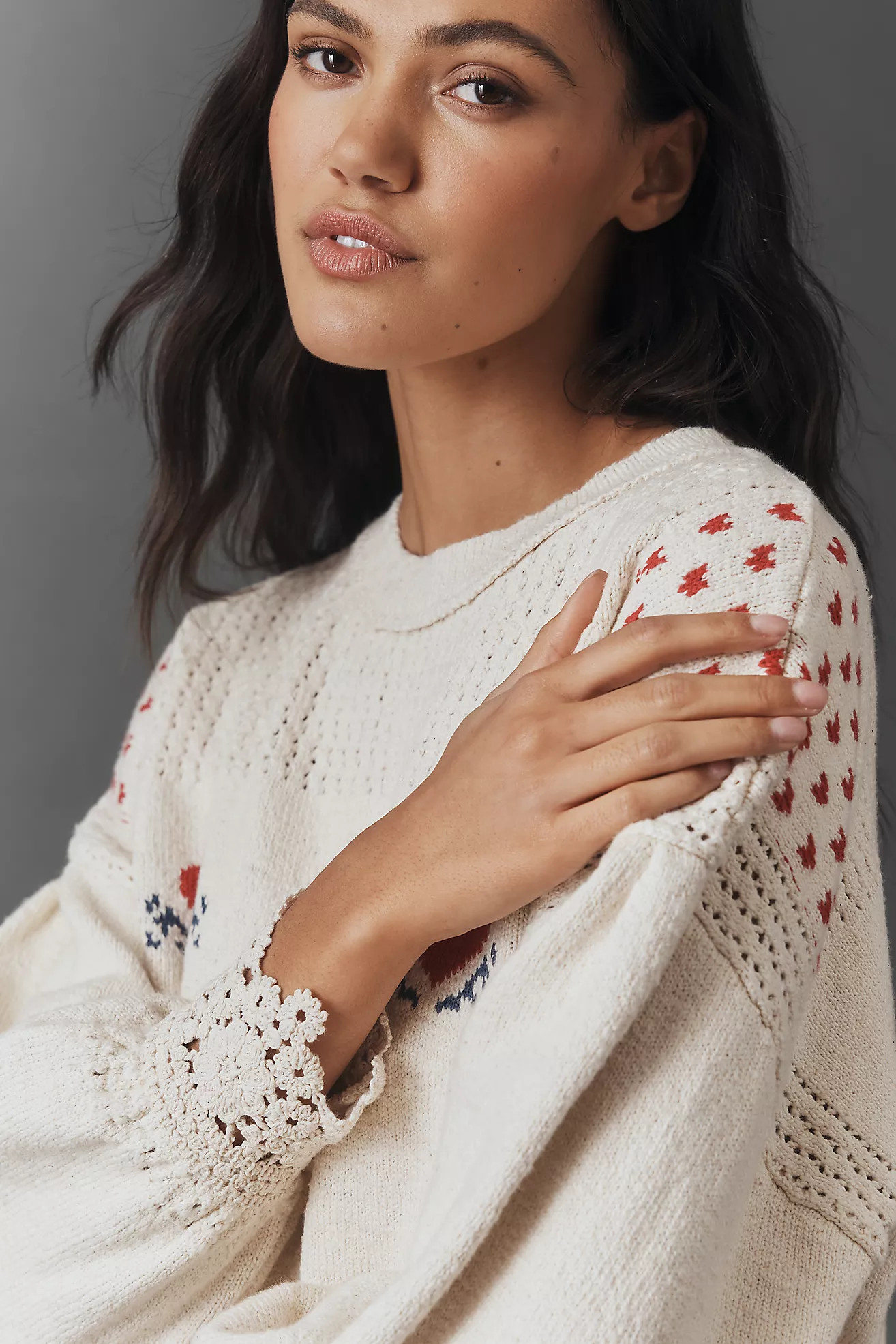 Pilcro Embroidered Lace-Trim Sweater | Anthropologie (US)