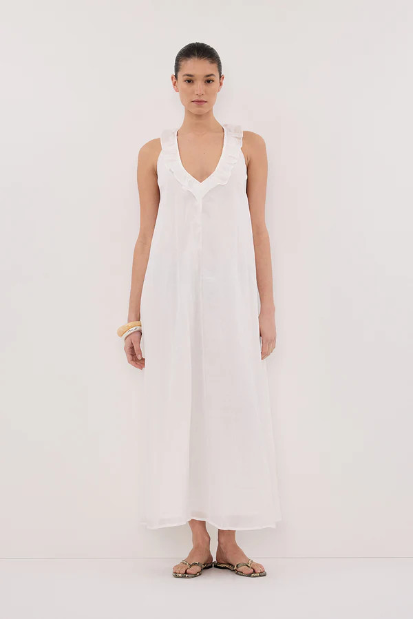 HAZEL WHITE RAMIE SLEEVELESS MIDI DRESS | DISSH