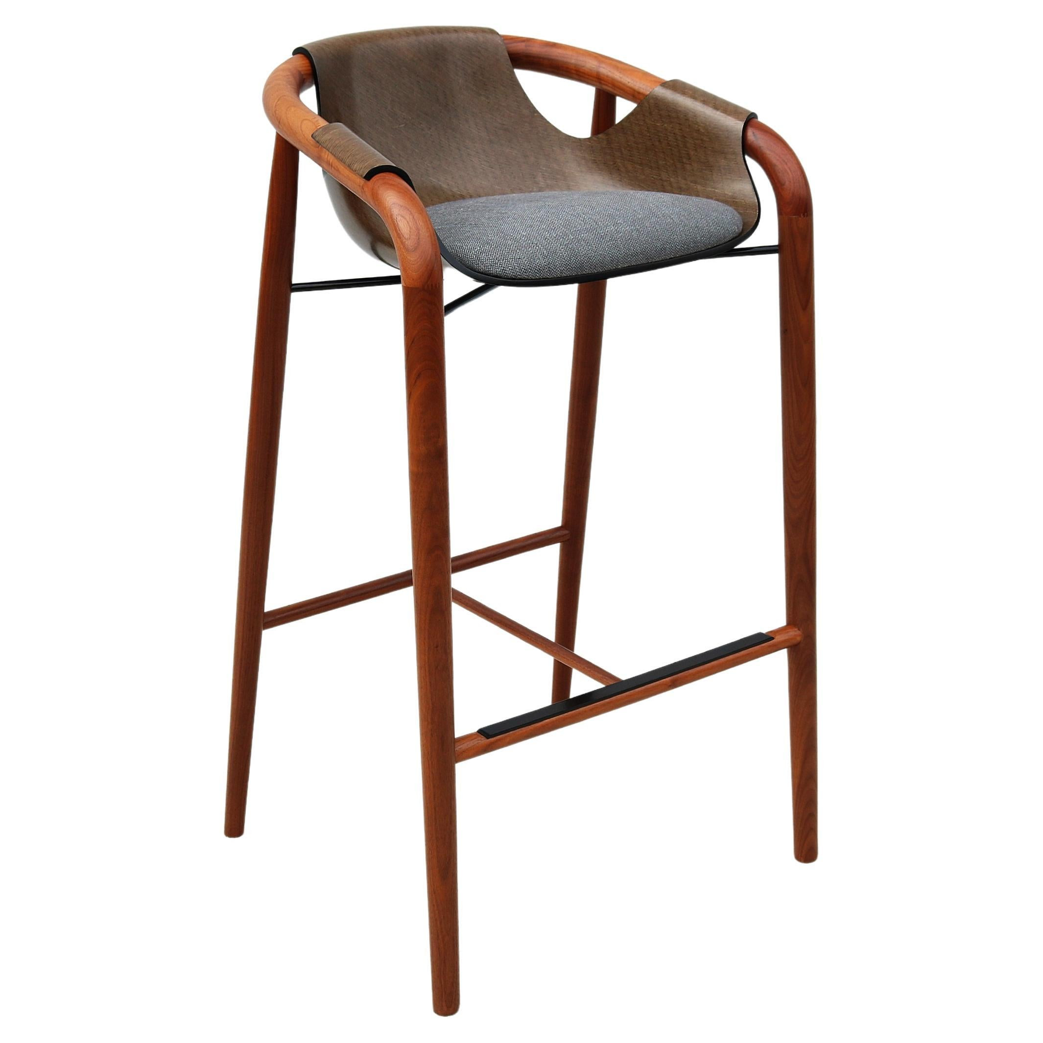 Italian Modernist Jean Philippe Nuel for Saintluc & Amura Hamac Walnut Barstool | 1stDibs