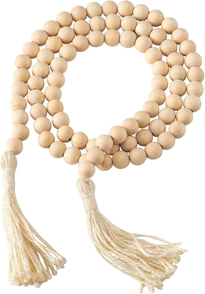 DECORKEY Farmhouse Wood Beads Garland Decor, 58 Inch Wooden Beads for Boho Home Decor with Tassel... | Amazon (US)