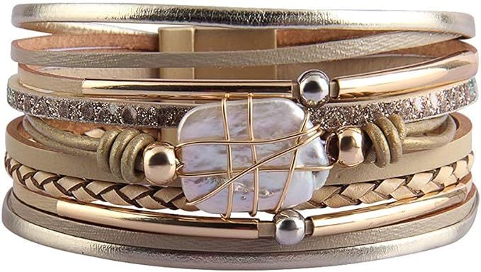 Fesciory Leather Wrap Bracelet for Women, Leopard Multi-Layer Magnetic Buckle Cuff Bracelet Jewel... | Amazon (US)