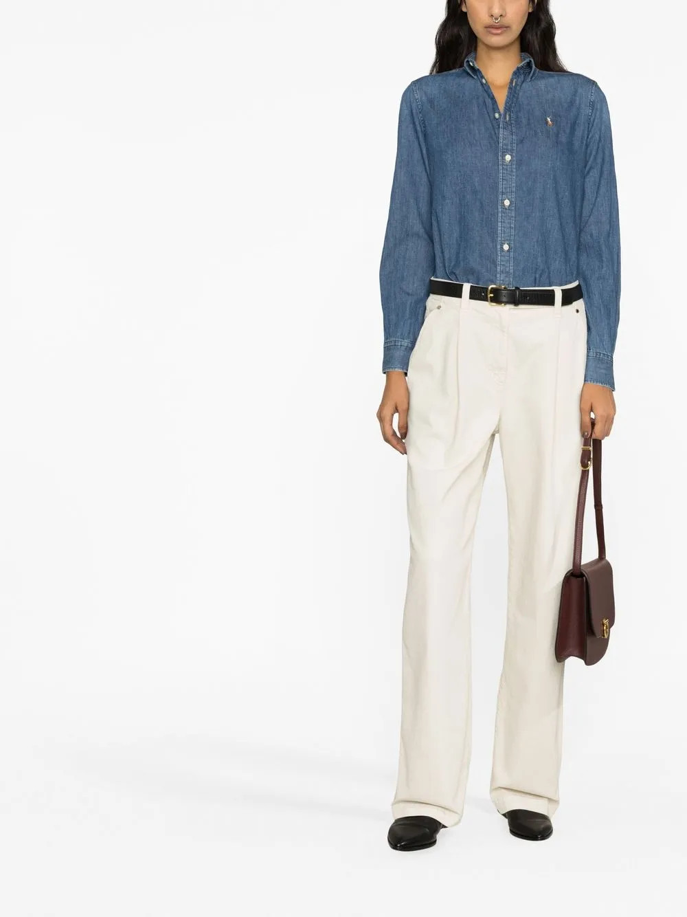 embroidered-logo denim shirt | Farfetch Global