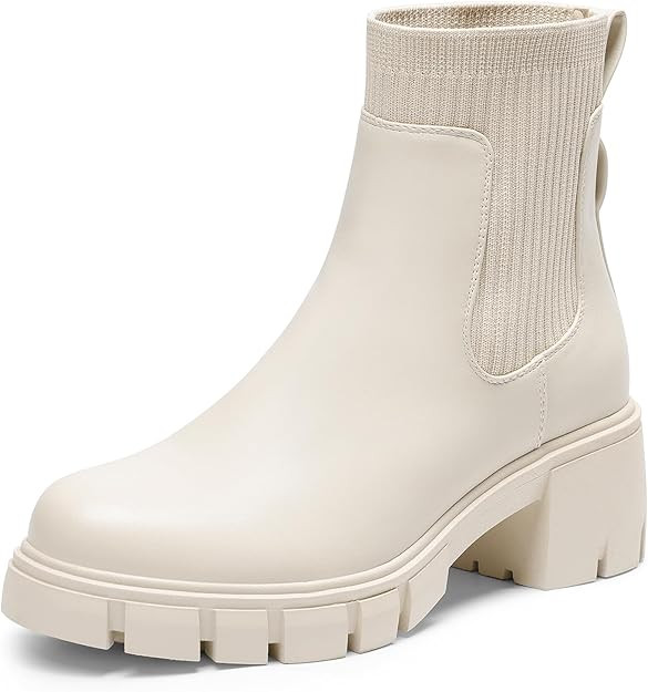 DREAM PAIRS Women's Elastic Chelsea Ankle Booties Fashion Lug Sole Platform Chunky Heel Slip on F... | Amazon (US)