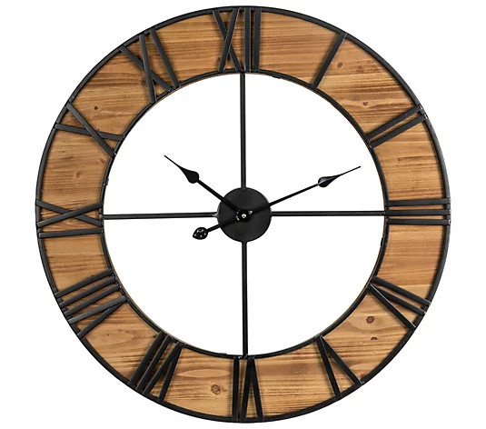 Glitzhome Rustic Modern Roman Numeral Cut Out Wall Clock | QVC