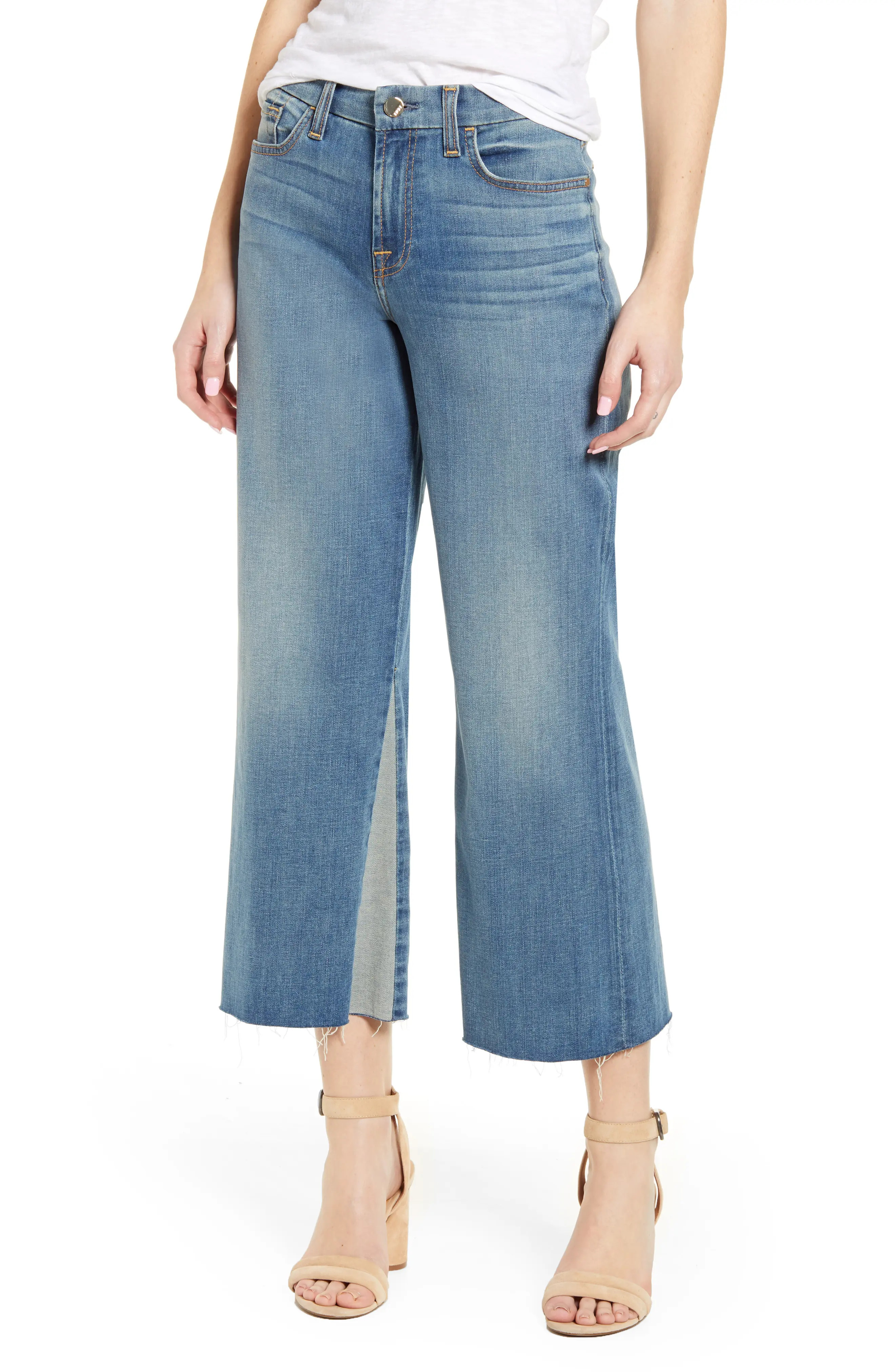 Women's Jen7 By 7 For All Mankind High Waist Contrast Panel Crop Wide Leg Jeans, Size 10 - Blue | Nordstrom