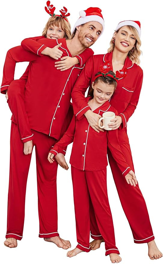 Ekouaer Christmas Family Matching Pajamas Long Sleeve Button Down Pj Set Festival Party Sleepwear | Amazon (US)