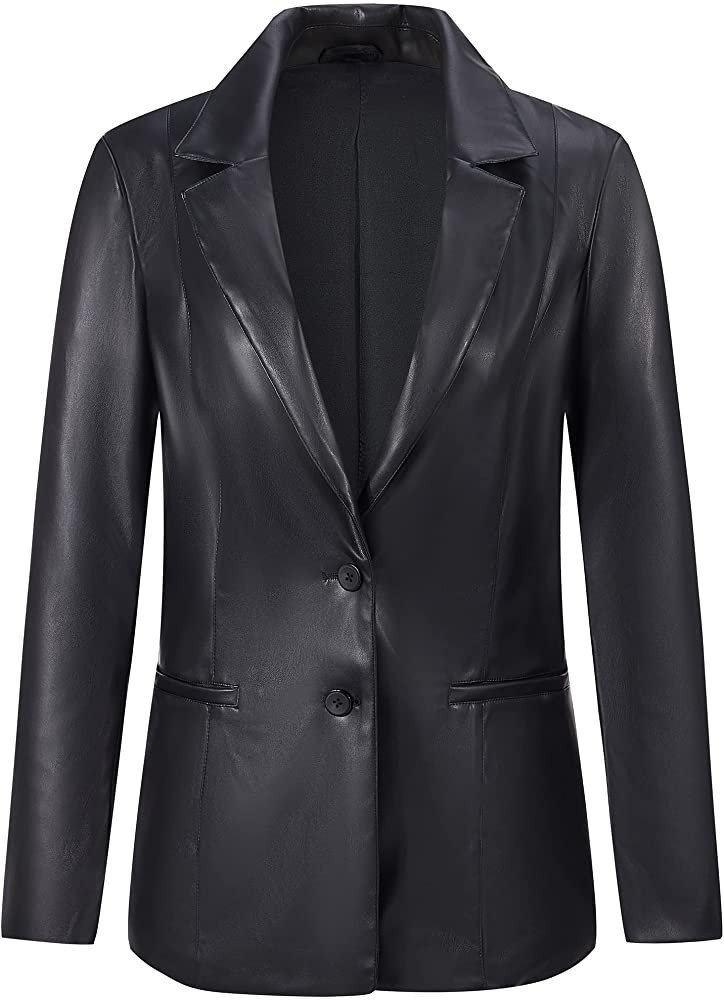 RISISSIDA Women's Faux Leather Blazer Jacket Spring and Fall Fashion, Casual Stylish Loose Soft C... | Amazon (US)