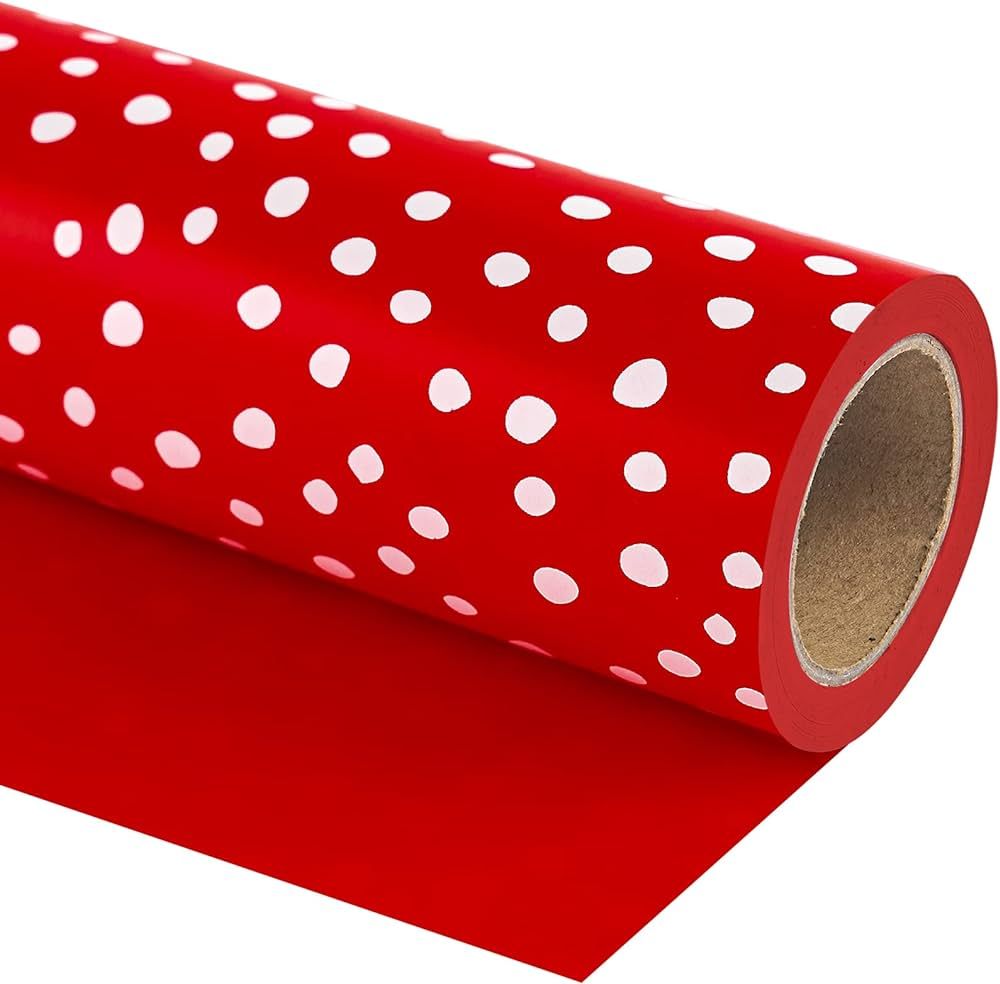 WRAPAHOLIC Reversible Wrapping Paper - Mini Roll - 17 Inch X 33 Feet - Red and Delicate Polka Dot... | Amazon (US)