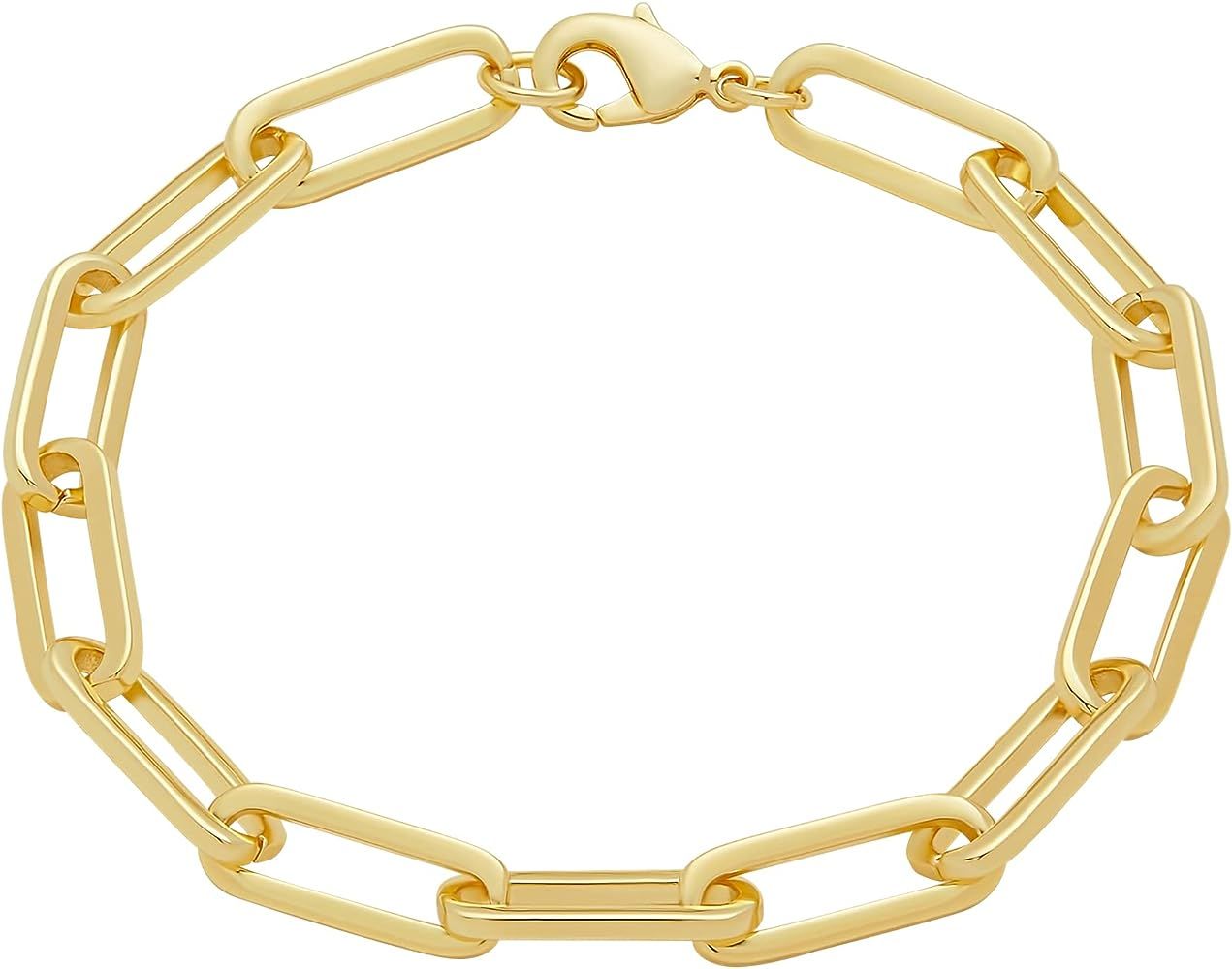 Amazon Essentials 14k Gold Plated or Silver Plated Chunky Chain Link Bracelet 7.5" | Amazon (US)