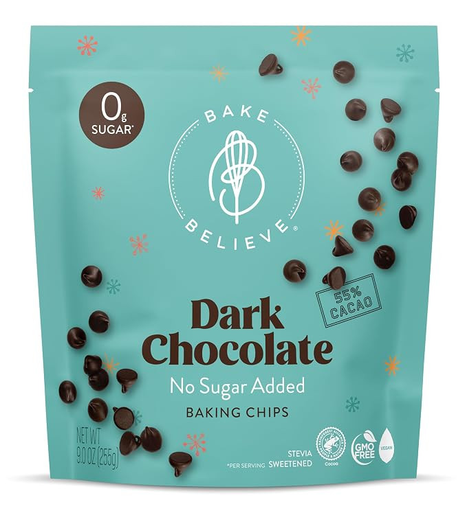 Bake Believe Dark Chocolate Baking Chips, Stevia Sweetened, No Sugar Added, Keto-Friendly, Vegan,... | Amazon (US)