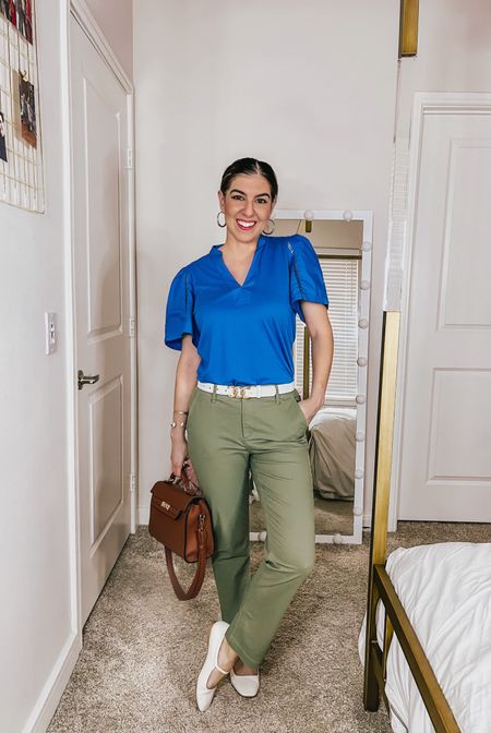 Loft Business Casual Outfit 💙💚 Loft has 30% - 50% off everything. Linked this Flutter Sleeve Top for work. Wearing XS. Casual Work Pants wearing size 2 and plenty of other colors. 

Teacher Outfit | Work Wear



#LTKfindsunder50 #LTKworkwear #LTKsalealert