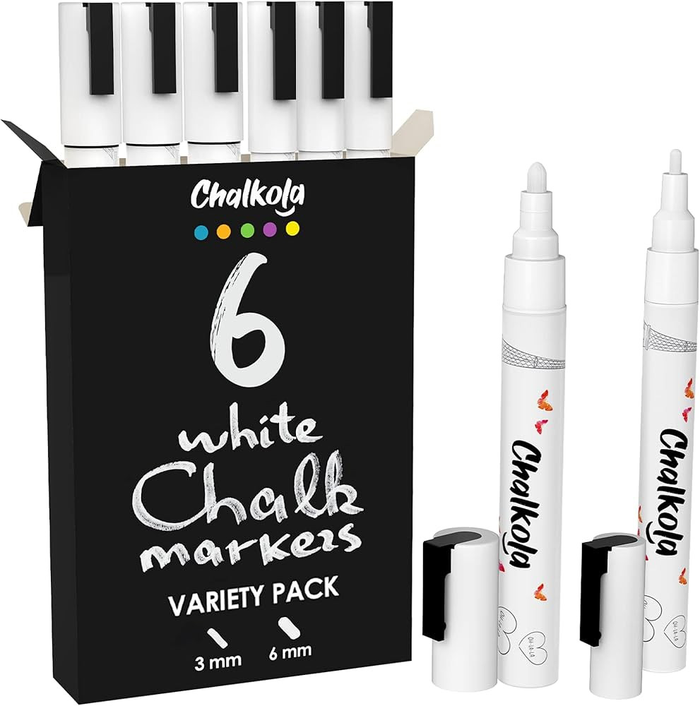 Chalkola 6 White Liquid Chalk Markers - White Dry Erase Liquid Chalk Pens for Chalkboard Signs, B... | Amazon (US)