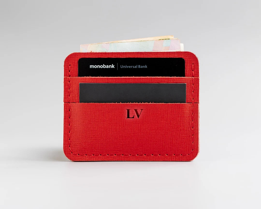 Red Personalized Card Holder, Genuine Leather Slim Card Wallet, Leather Business Card Wallet, Cre... | Etsy (US)