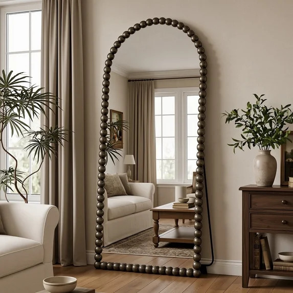 Antok 71"x28" Arched Full Length Mirror, Beaded Metal Frame Floor Mirror, Bronze | Walmart (US)