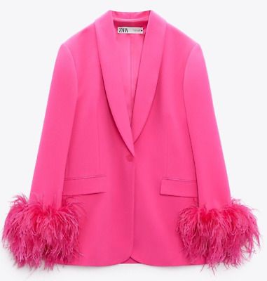 ZARA WOMAN STRAIGHT BLAZER WITH FEATHERS JACKET PINK 8216/707 NEW SS22  | eBay | eBay US