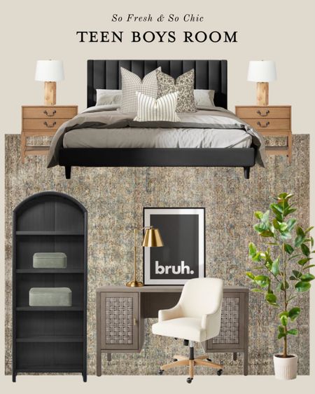 Teen boys room Moodboard 
-
Transitional bedroom design - bedroom decor teen boy - guest room decor - affordable home
Decor - affordable bedroom - burl wood table lamps - arched wood bookshelf - bruh poster - printable art teen boy - white desk chair - grey desk with woven drawers - faux rubber tree plant - studio mcgee target wood nightstands - etsy throw pillow combination - neutral teen room decor - gold task lamp - green shagreen boxes - amber Lewis Loloi Morgan rug - bedroom furniture sale 

#LTKhome #LTKkids #LTKsalealert