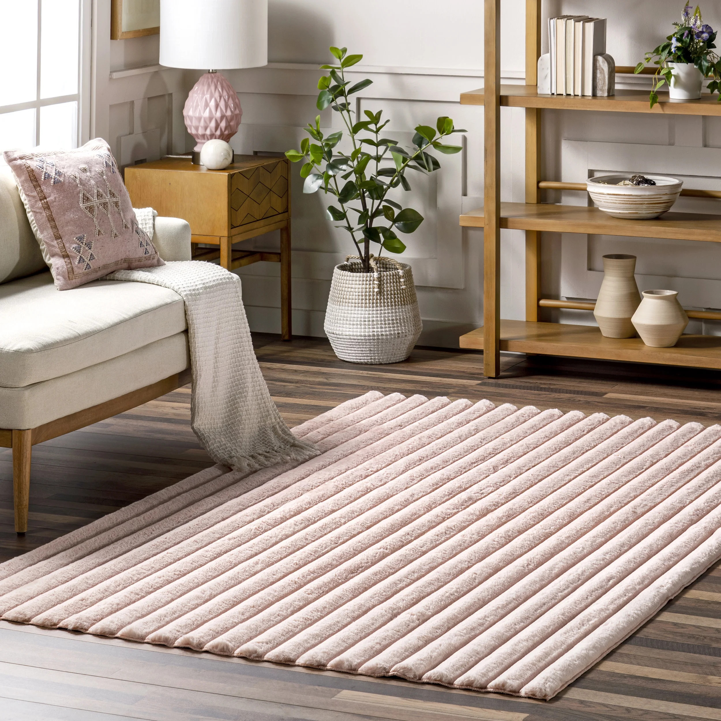 nuLOOM Kai Stripe Faux Rabbit Machine Washable Area Rug, 5' x 8', Blush | Walmart (US)