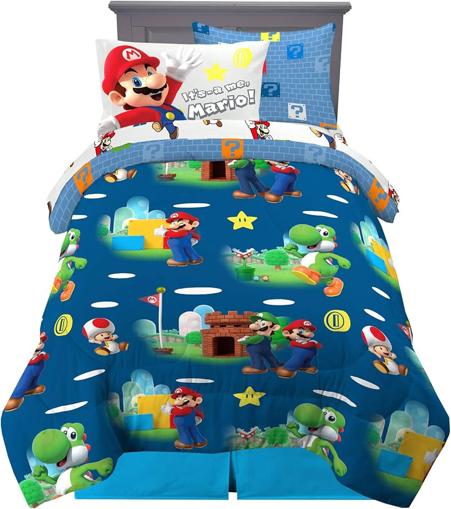Franco Kids Bedding Super Soft Comforter and Sheet Set with Sham, 5 Piece Twin Size, Mario | Amazon (US)