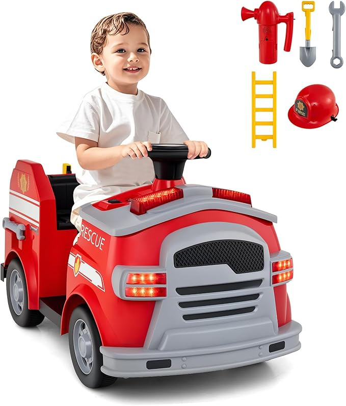 Costzon Ride on Fire Truck, 12V Toddler Fire Toy Kids Car w/Shovel & Wrench, Fire Extinguisher, L... | Amazon (US)
