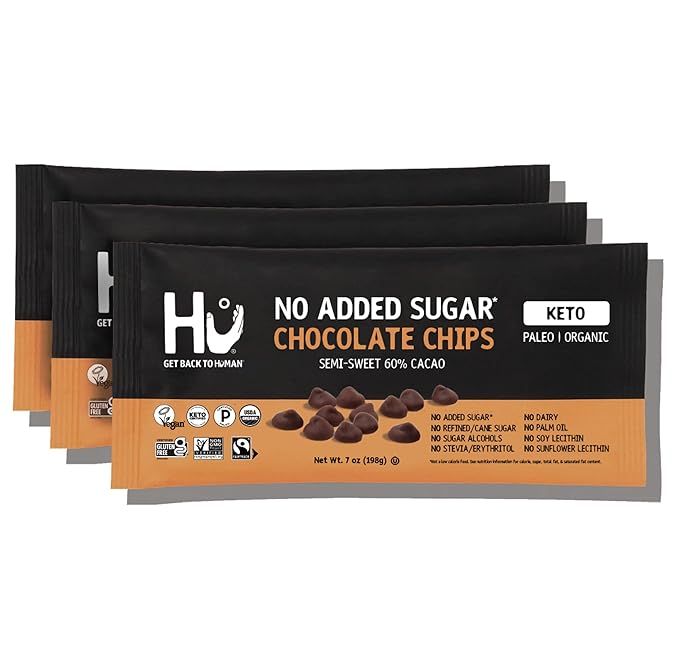 Hu No Added Sugar Chocolate Chips | 3 Pack | Keto, Organic, Paleo, Gluten Free, Dark Chocolate Ch... | Amazon (US)