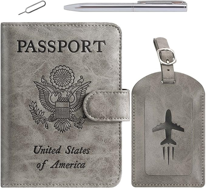 Passport Holder With Luggage Tag Cover Wallet RFID Blocking Leather Case Travel Essentials Access... | Amazon (US)
