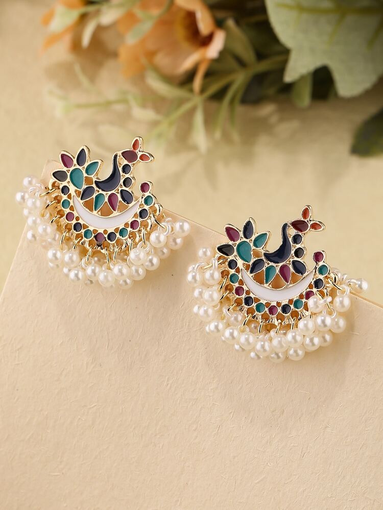 EMERY ROSE Faux Pearl Tassel Drop Earrings | SHEIN