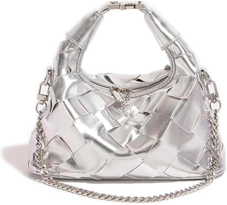 Mmsu Embossed Silver Leather Shoulder Bag for Women, Crossbody Purse with Strap, Handbag, Silver | Amazon (CA)