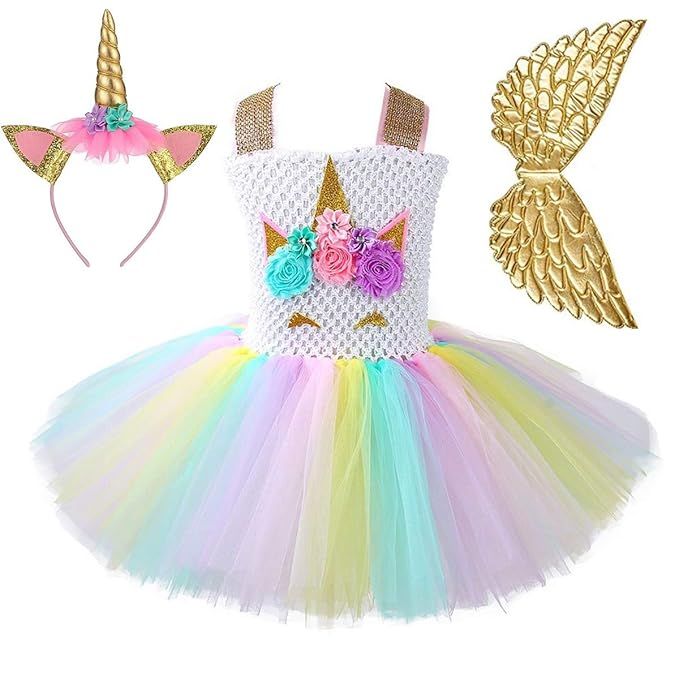 Unicorn Tutu Dress for Girls Birthday Party Dress Handmade Pastel Unicorn Costume Outfit with Hea... | Amazon (US)