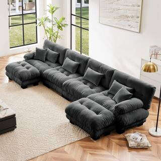 173.2 in. Square Arm 6-Piece Chenille U-Shaped Sectional Sofa with Ottomans in Gray | The Home Depot