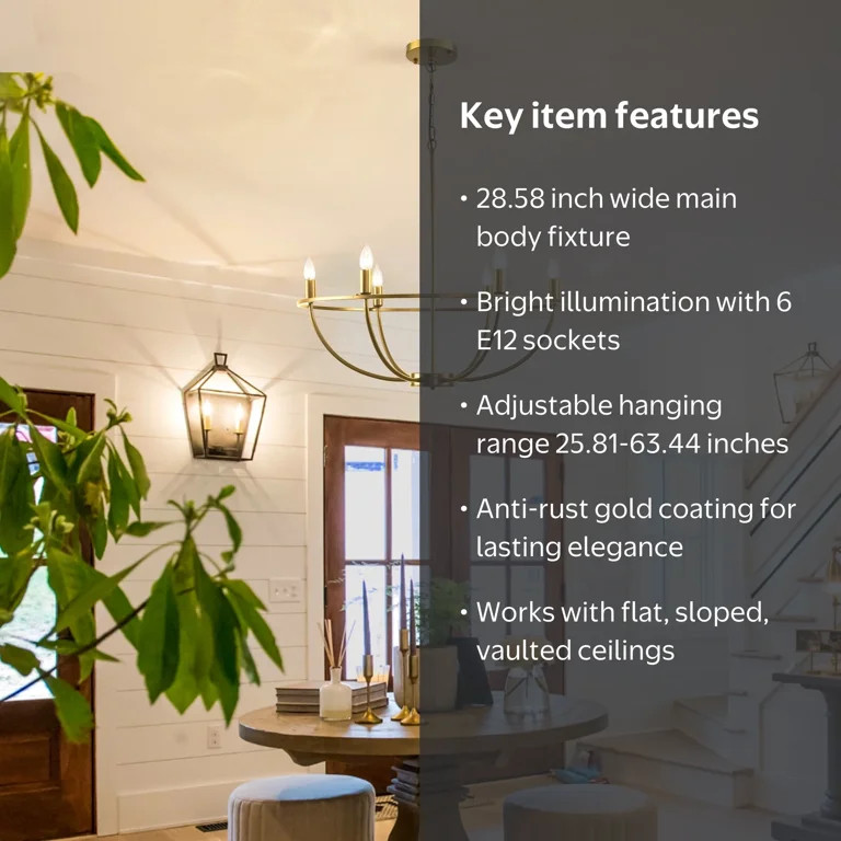 LovingAHome 6 Lights 28.58'' Taper Candle Chandelier Wagon Wheel Hanging Light for Kitchen Dining... | Walmart (US)