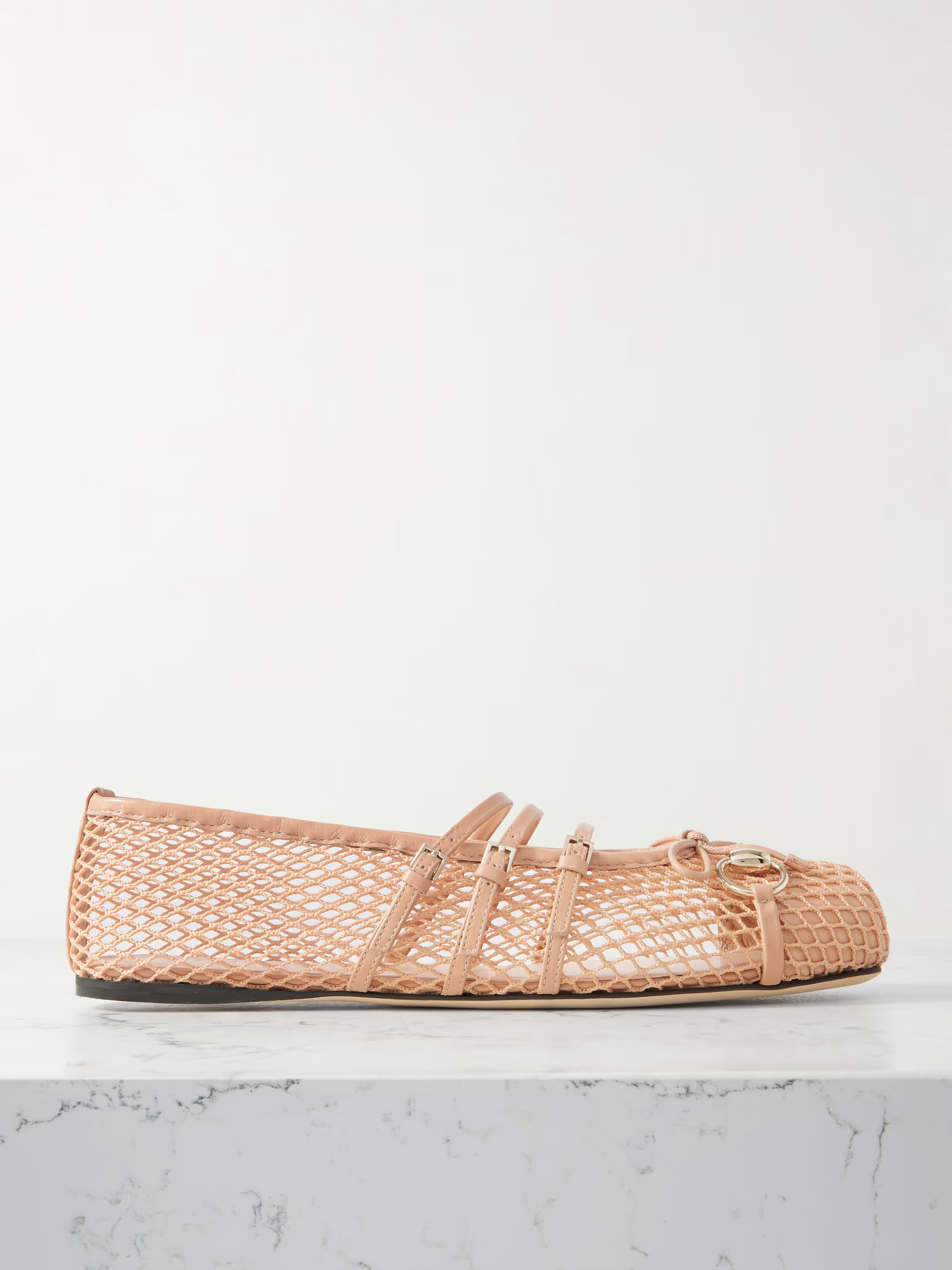 Horsebit-detailed patent leather-trimmed mesh ballet flats | NET-A-PORTER APAC