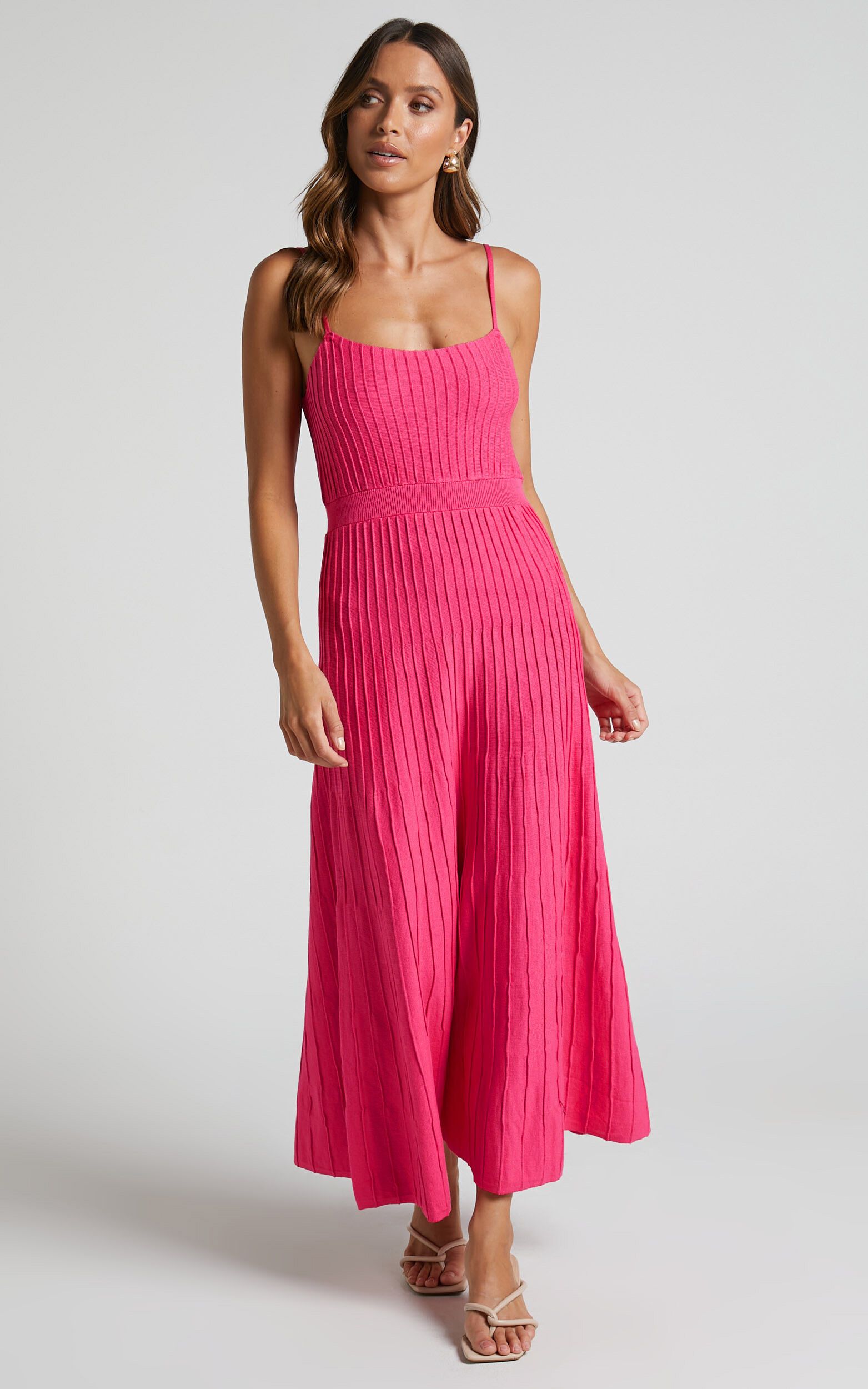 Donissa Midi Dress - Panelled Knit Dress in Hot Pink | Showpo (US, UK & Europe)