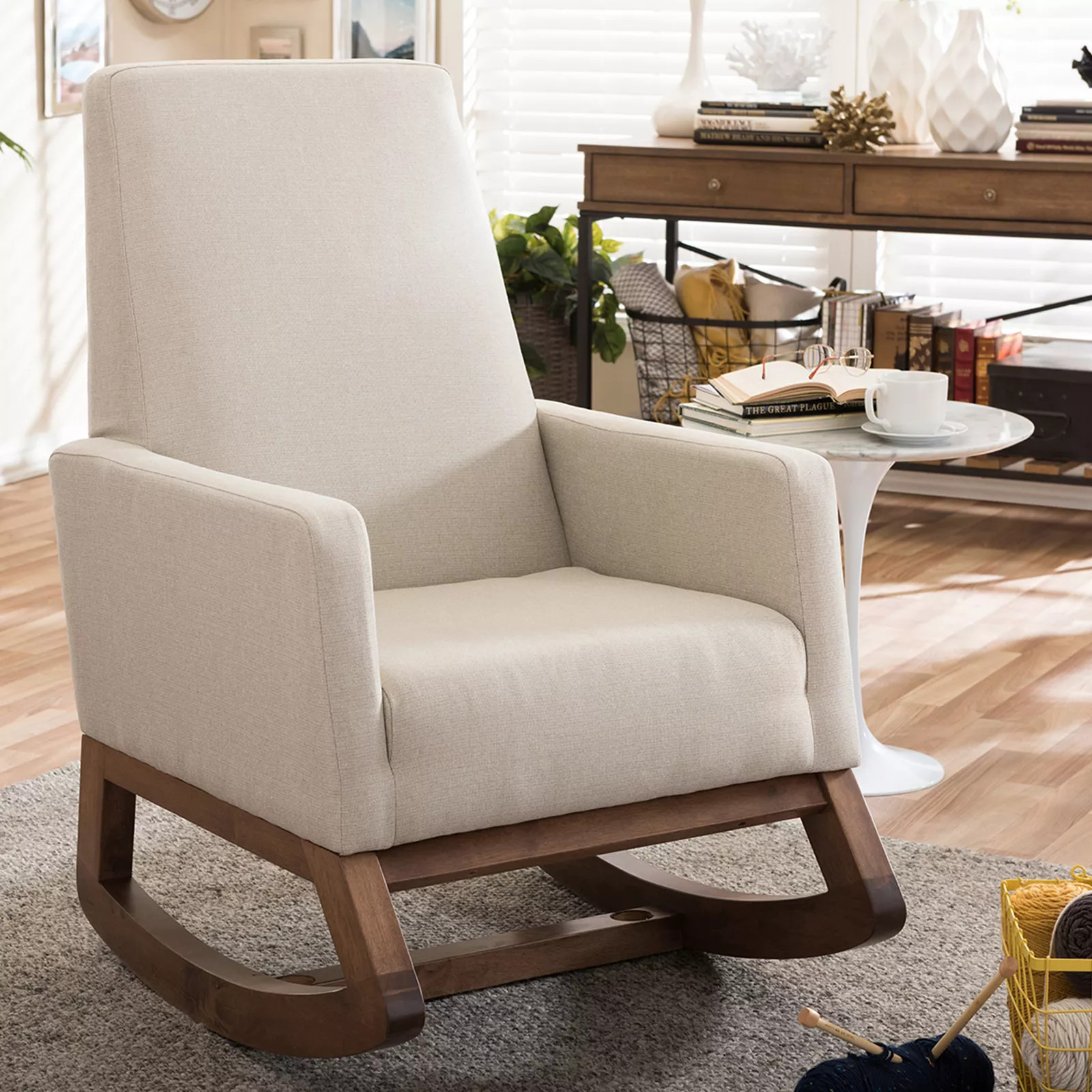 Baxton Studio Mid-Century Upholstered Rocking Chair, Lt Beige | Kohl's