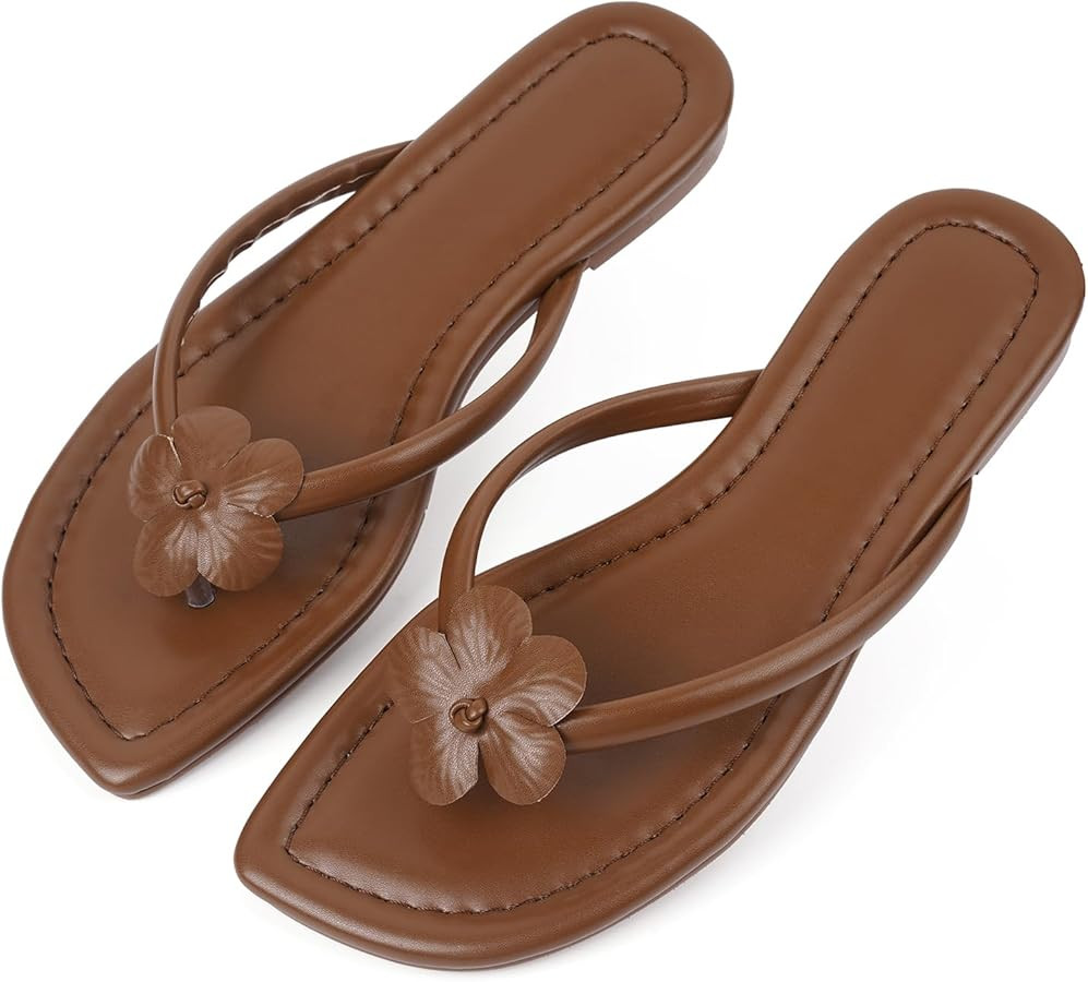 CORNMOOD Womens Flip Flops Thong Sandals Square Toe Slip On Summer Beach Flat Sandals for Women C... | Amazon (US)
