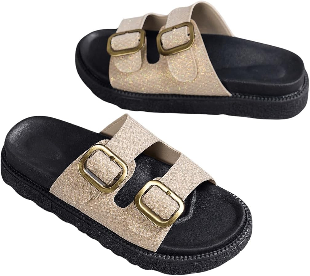 OYOANGLE Women's Adjustable Double Buckle Open Toe Footbed Sandals Comfortable Outdoor Platform S... | Amazon (US)