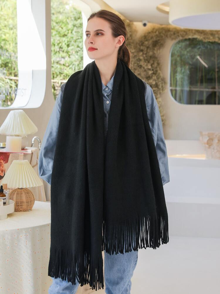 Fringe Trim Winter Scarf Women Scarf | SHEIN